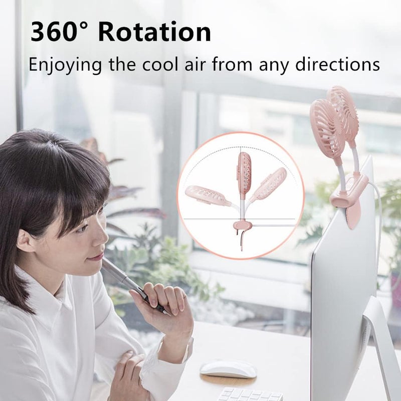 THRRLY Desktop Fan with 2 Rotatable Heads, 3 Speeds, Sturdy Clamp, USB Powered Cooling Fan for Office Desk & Laptop - Image 2